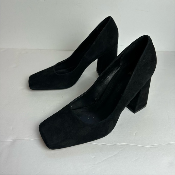 Zara Block Heels Women's Size 8 or EU 38 Square Toe Black Suede Minimalist - Picture 4 of 9
